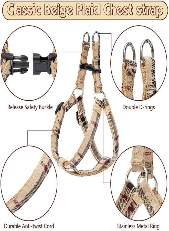 BINGPET Dog Harness with Leash and Bow Tie Collar Set - Beige Plaid Puppy Harness, Escape Proof Adjustable No Pull Dog Vest for Outdoor Walking, Fit for Small Medium Large Dogs XS - Image 2